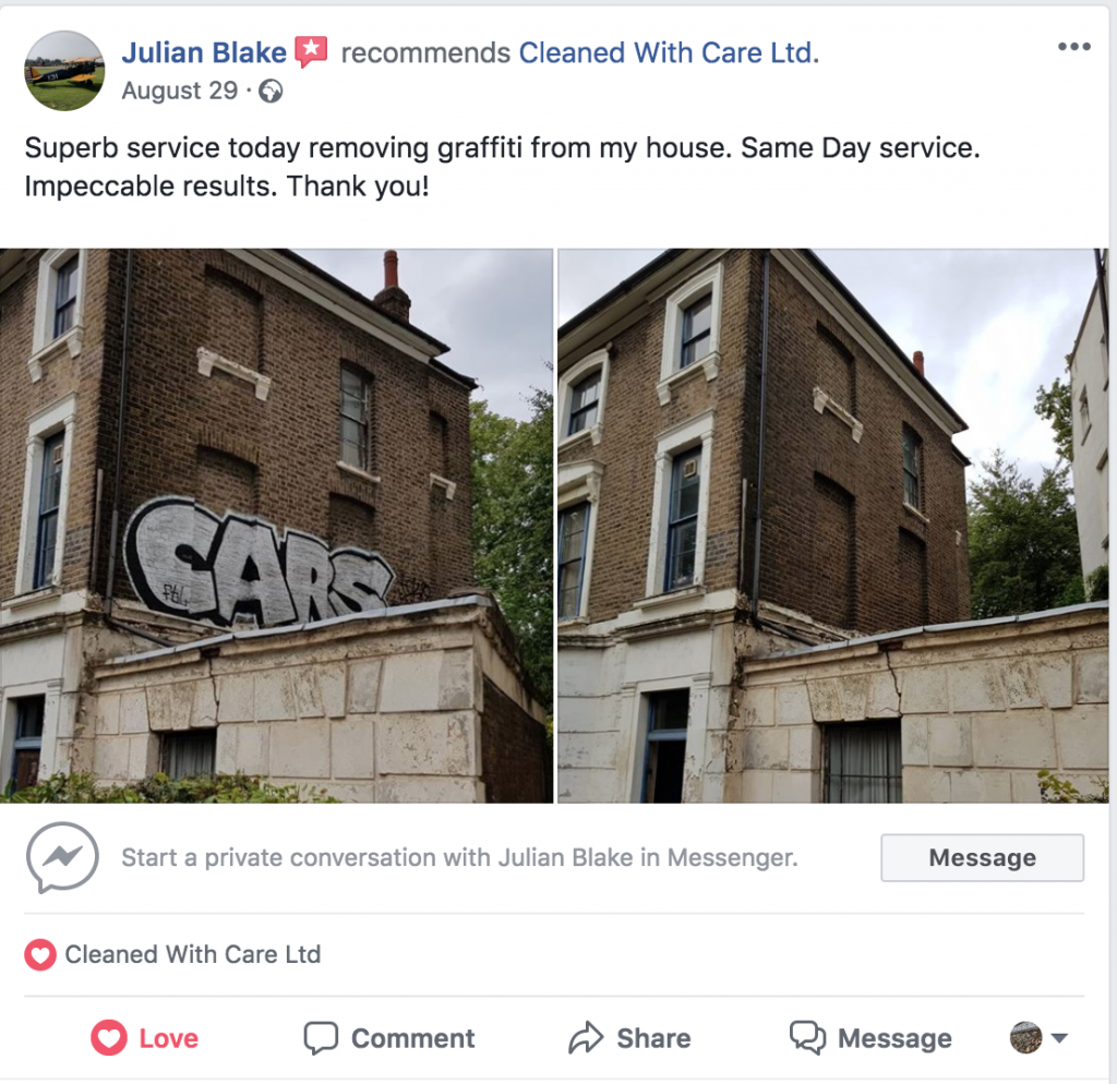 5* Facebook Review for Graffiti Removal In London